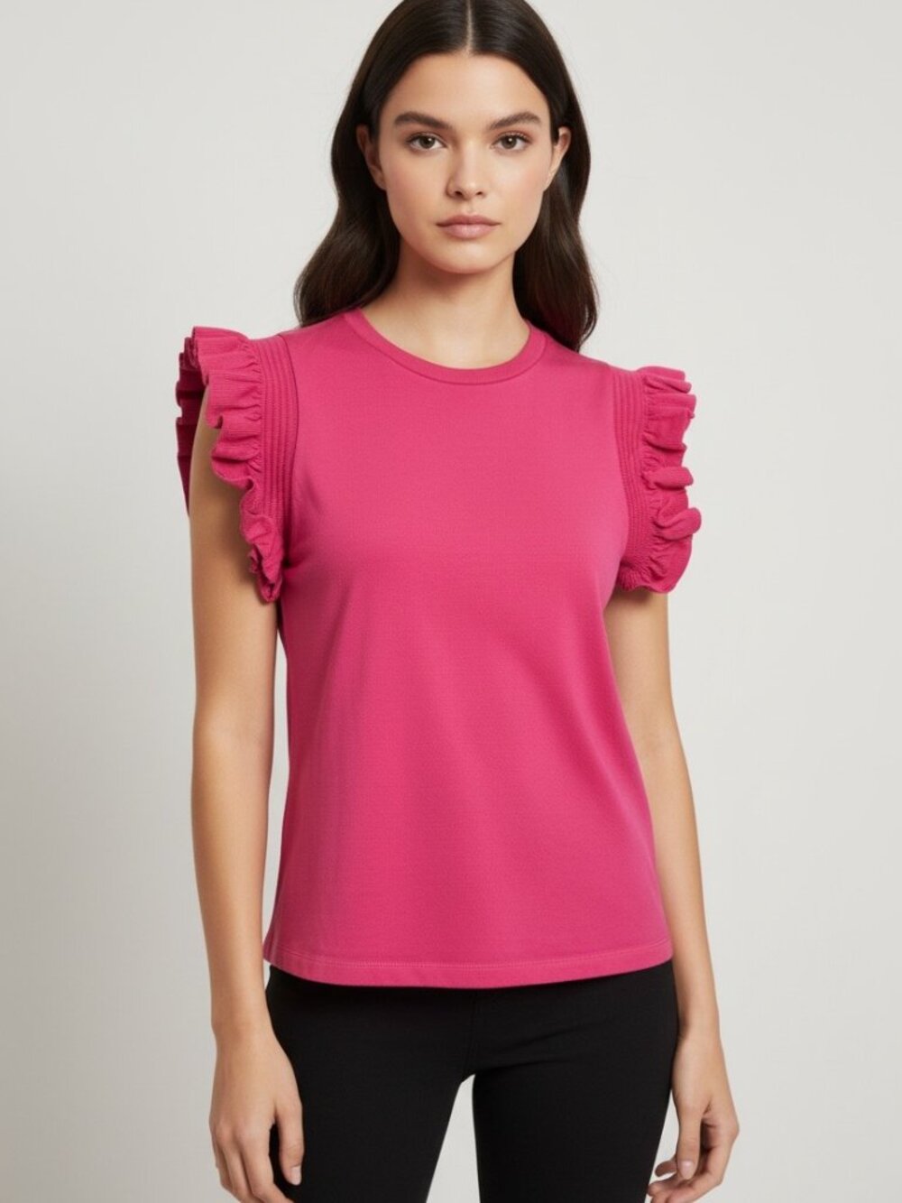 English Factory Hot Pink Ruffle Sleeve Smocked Cap Tee Top XS Y2K